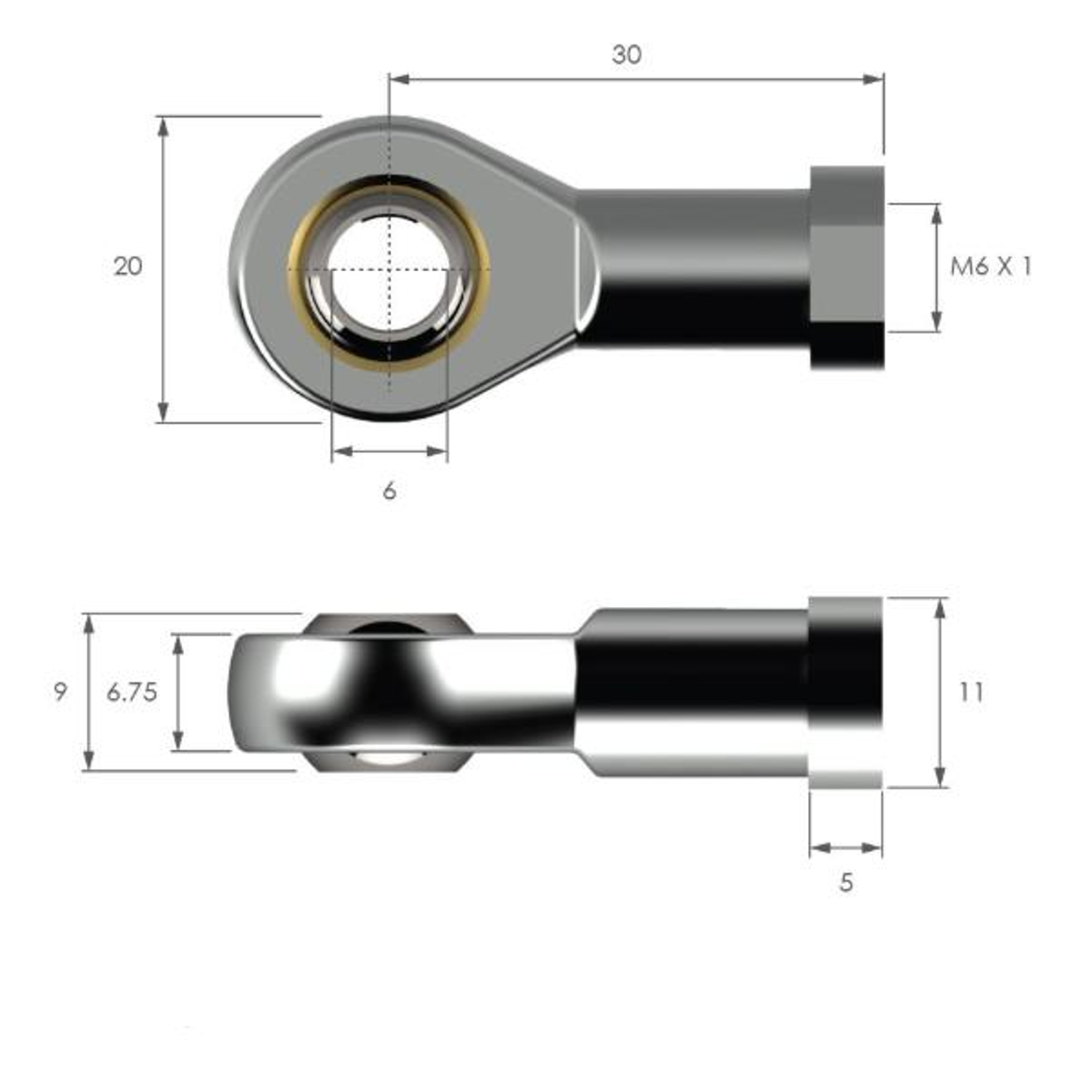 NitroLift 6mm Hole 10mm Thick Spherical Bearing End Fixing